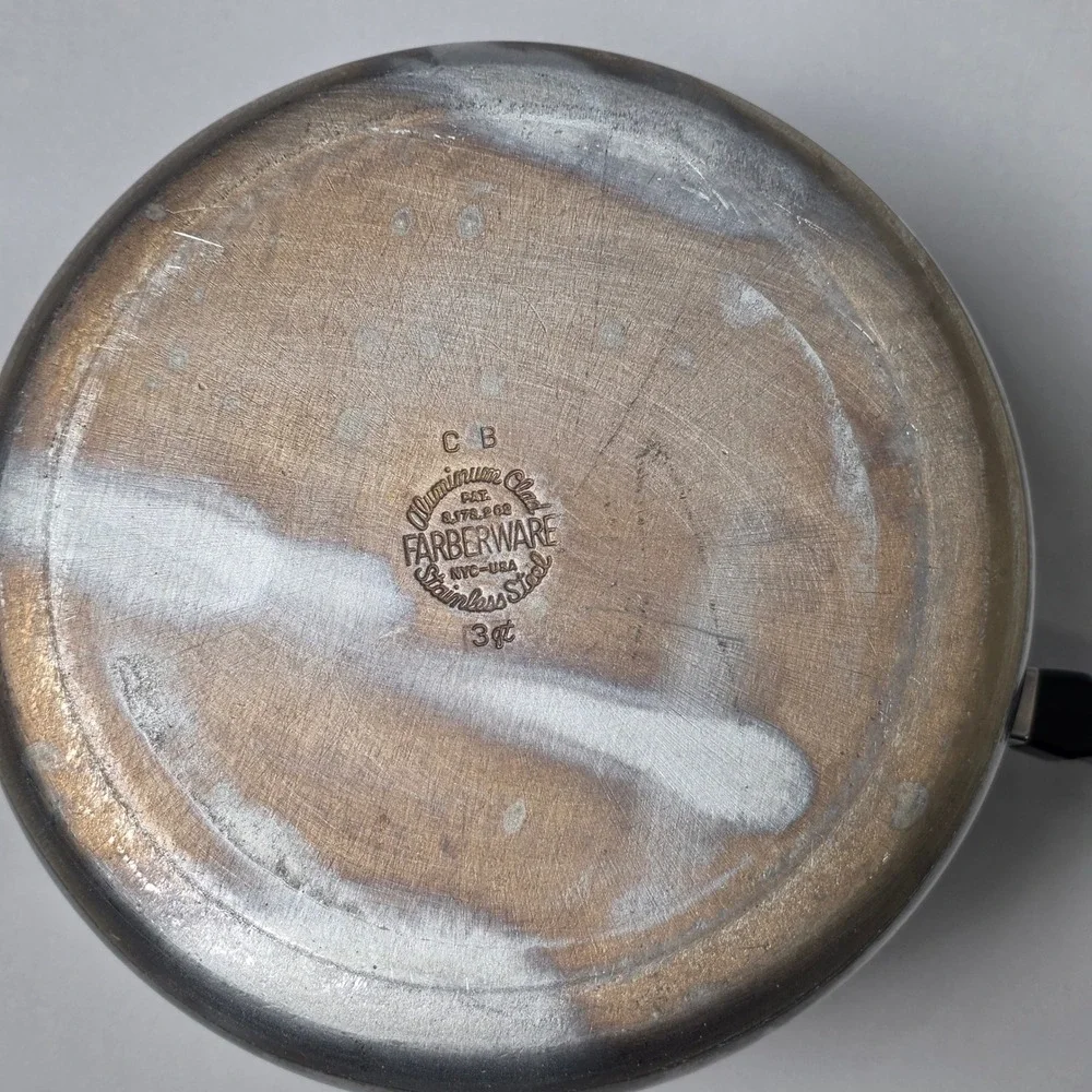 Farberware Saucepan Vintage 3qt Silver Aluminum Clad Stainless‎ Steel w/ Lid USA